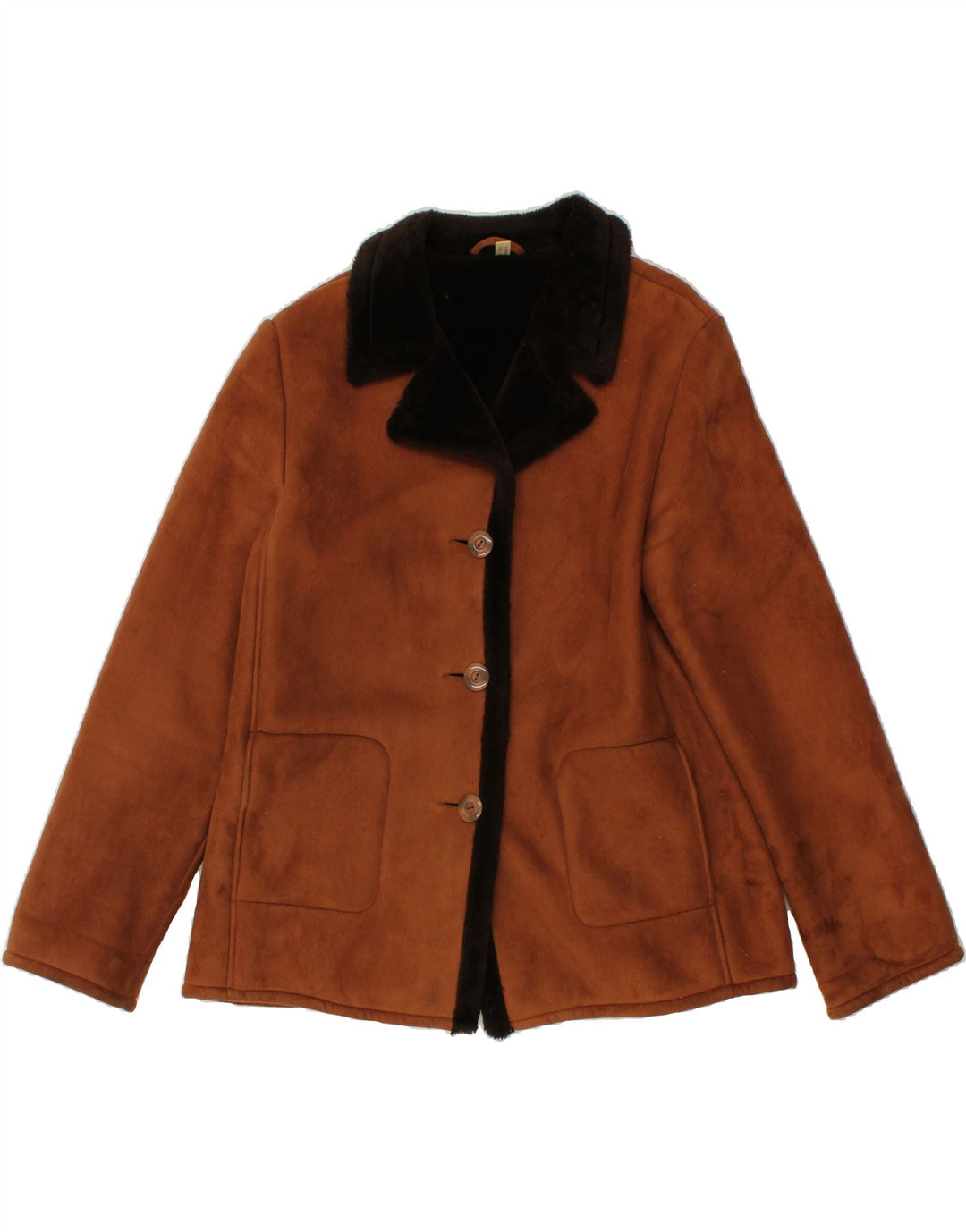 VINTAGE Womens 3 Button Blazer Jacket UK 16 Large Brown Polyester Vintage Vintage and Second-Hand Vintage from Messina Hembry 