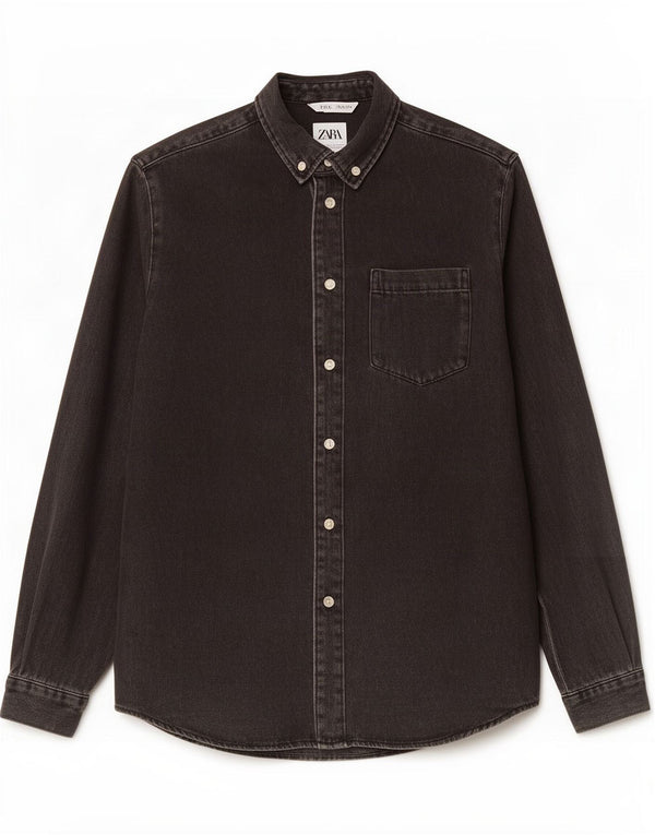 Camicia in denim da uomo Zara piccola in cotone nero