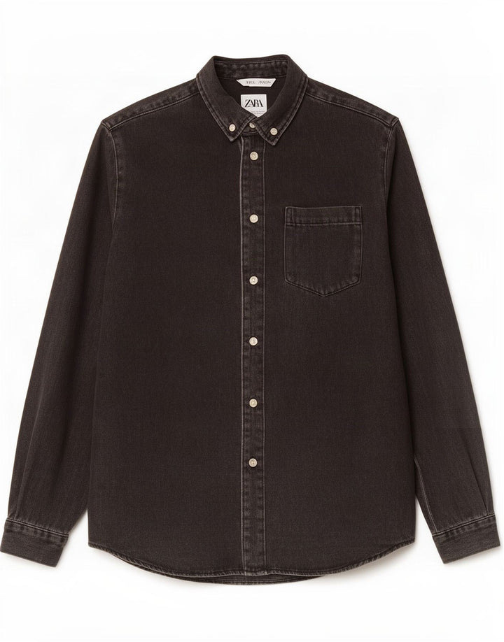 Camicia in denim da uomo Zara piccola in cotone nero