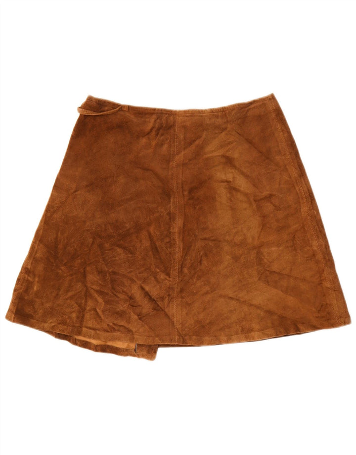 Gonna a portafoglio vintage in pelle scamosciata da donna IT 46 grande W32 marrone