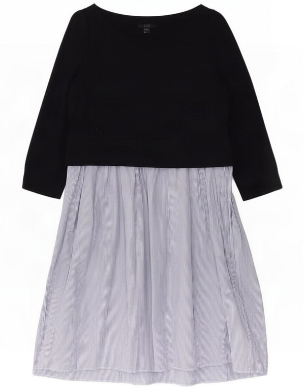Cos Abito basic da donna con maniche a 3/4 UK 6 XS Cotone gessato blu navy