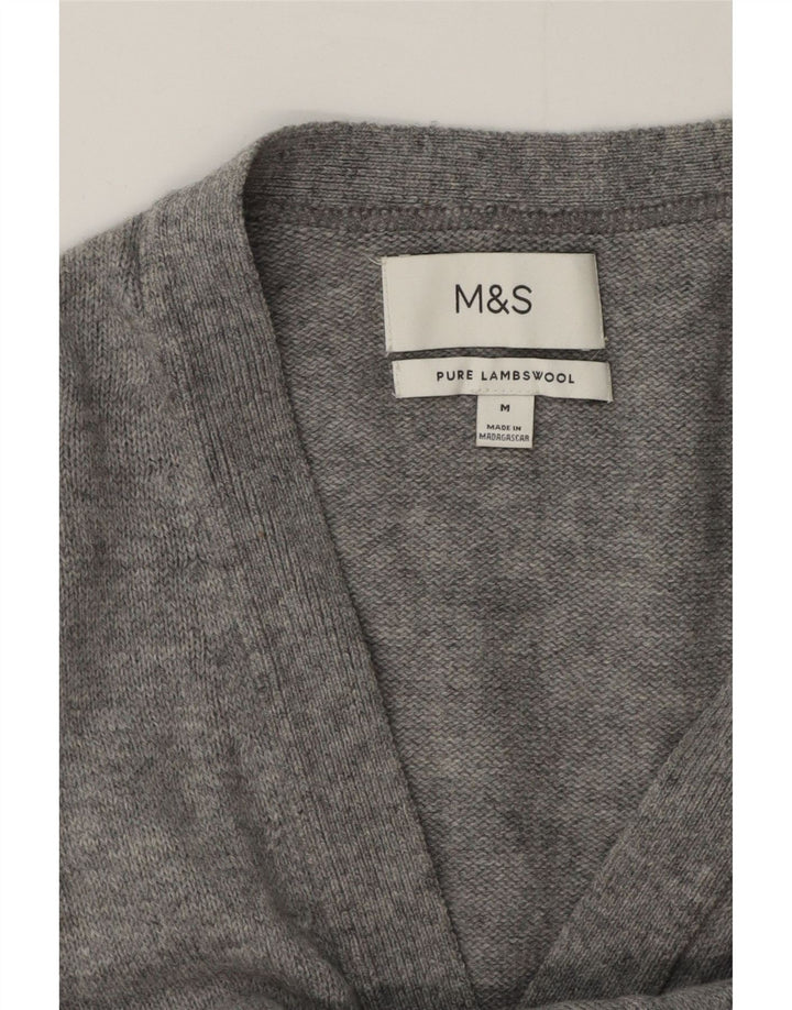 MARKS & SPENCER Maglione cardigan da uomo Lana d'agnello screziata grigio medio