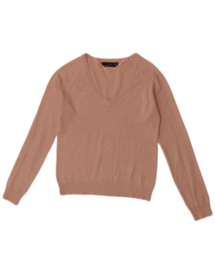 Maglione corto con scollo a V da donna Zara UK 12 Rosa medio