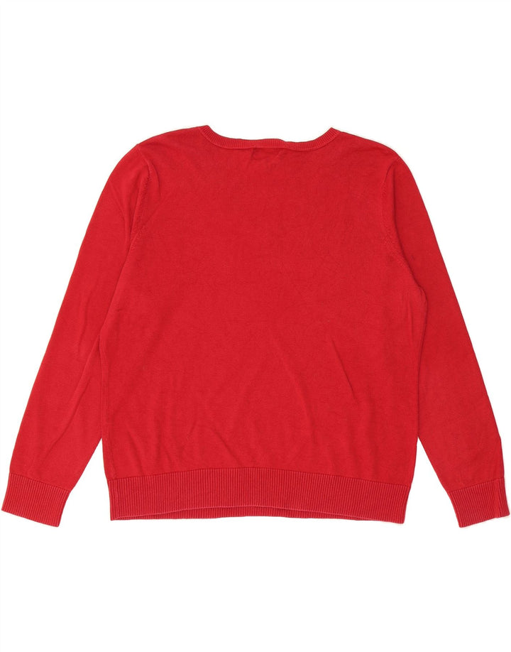IZOD Womens Oversized V-Neck Jumper Sweater UK 20 2XL Red Argyle/Diamond Vintage Izod and Second-Hand Izod from Messina Hembry 