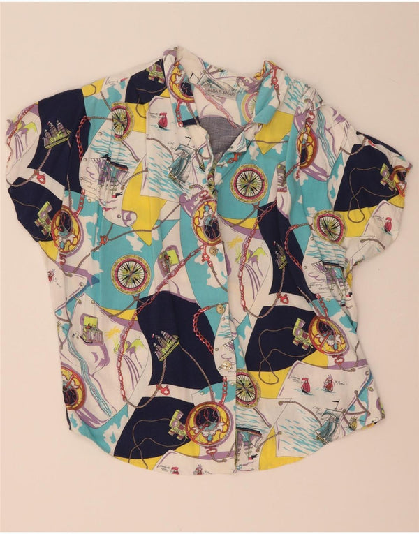 Alba Fornari Camicia da donna con motivo astratto, camicetta UK 14 grande multicolore