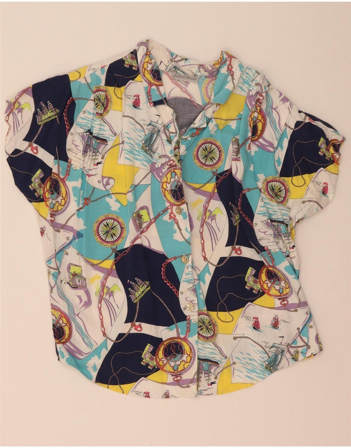 Alba Fornari Camicia da donna con motivo astratto, camicetta UK 14 grande multicolore
