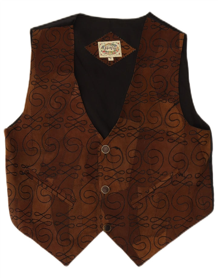 Gilet da uomo in pelle scamosciata VINTAGE piccolo in pelle Paisley marrone