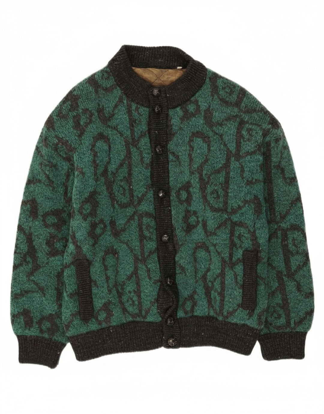 Bomber vintage da uomo in maglia con motivo astratto IT 48 Acrilico verde medio