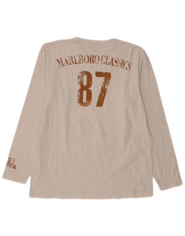 Marlboro Classics Top grafico da uomo a maniche lunghe XL in cotone bianco