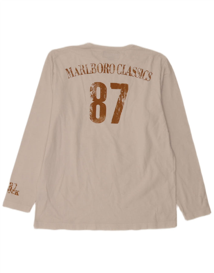 Marlboro Classics Top grafico da uomo a maniche lunghe XL in cotone bianco