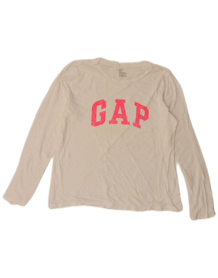 Top grafico da donna Gap manica lunga UK 16 grande cotone bianco