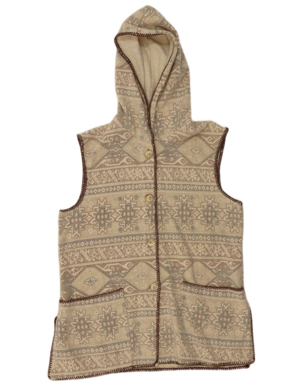 Maglione cardigan con cappuccio da donna vintage UK 16 Large Beige Fair Isle