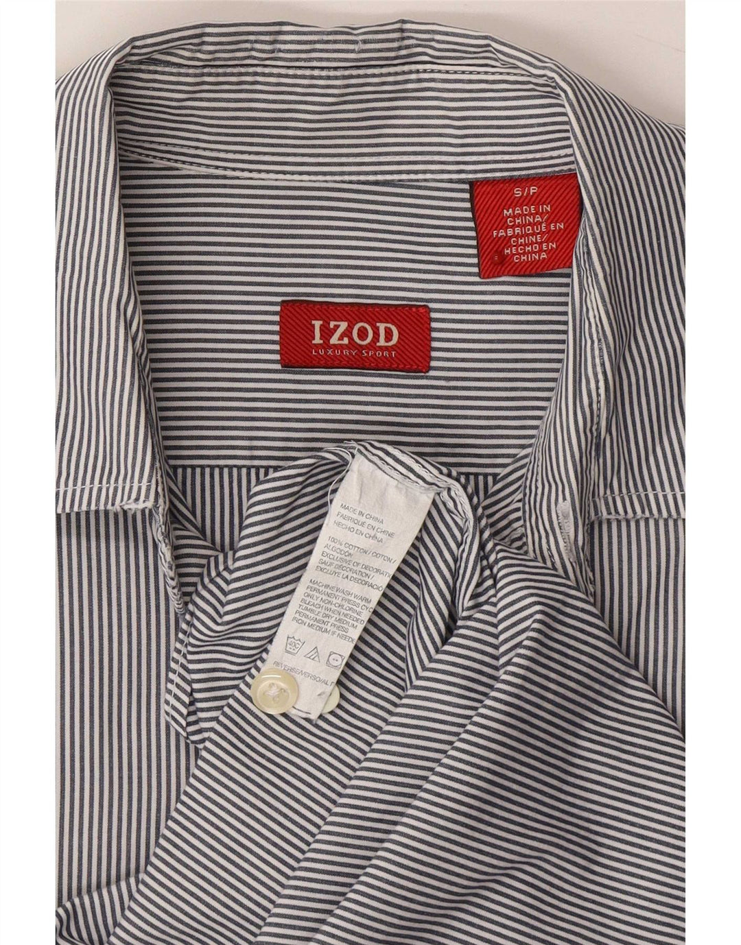 Izod Camicia da uomo piccola in cotone gessato blu