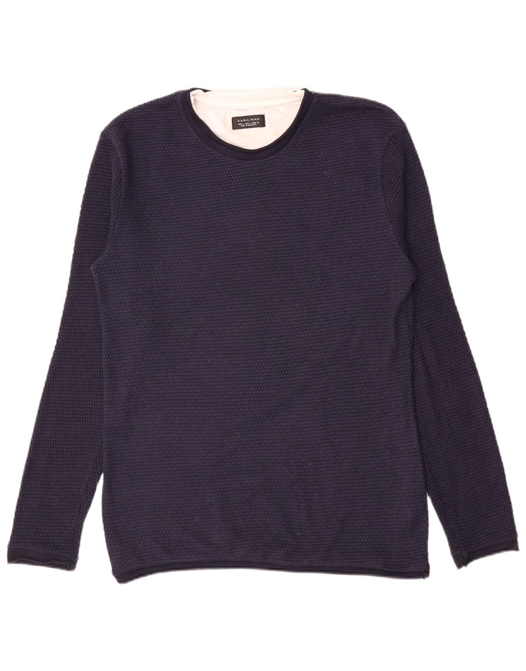 Maglione maglione girocollo da uomo Zara grande in poliestere blu navy