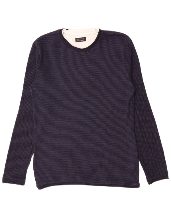 Maglione maglione girocollo da uomo Zara grande in poliestere blu navy