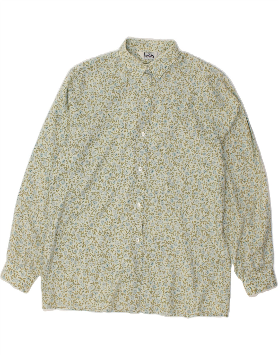 VINTAGE Womens Shirt UK 16 Large Green Floral Polyester Vintage Vintage and Second-Hand Vintage from Messina Hembry 