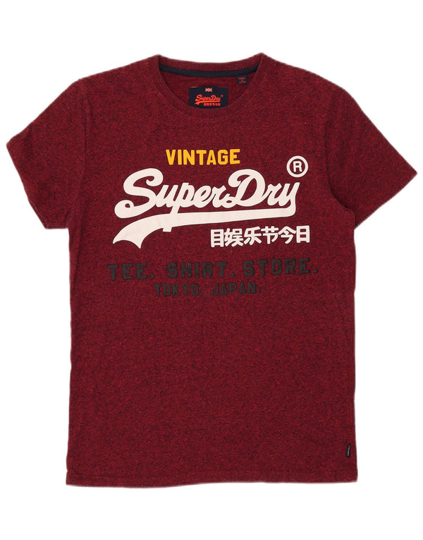 Superdry Mens Graphic T-Shirt Top Medium Burgundy Flecked Cotton