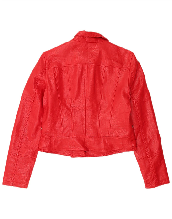 Giacca da motociclista in ecopelle corta da donna Oasis UK 12 poliuretano rosso medio