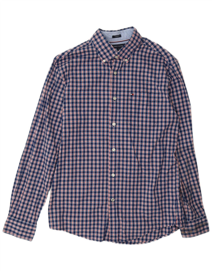 Camicia da uomo Tommy Hilfiger in cotone a quadri blu navy medio