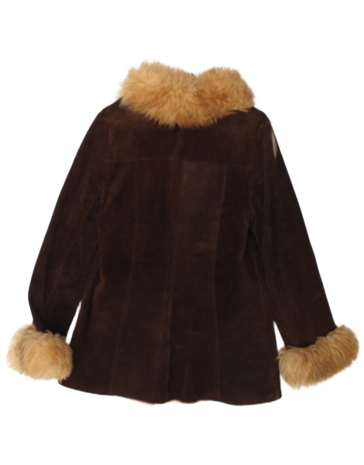 Giacca vintage in pelle scamosciata da donna UK 12 Marrone medio