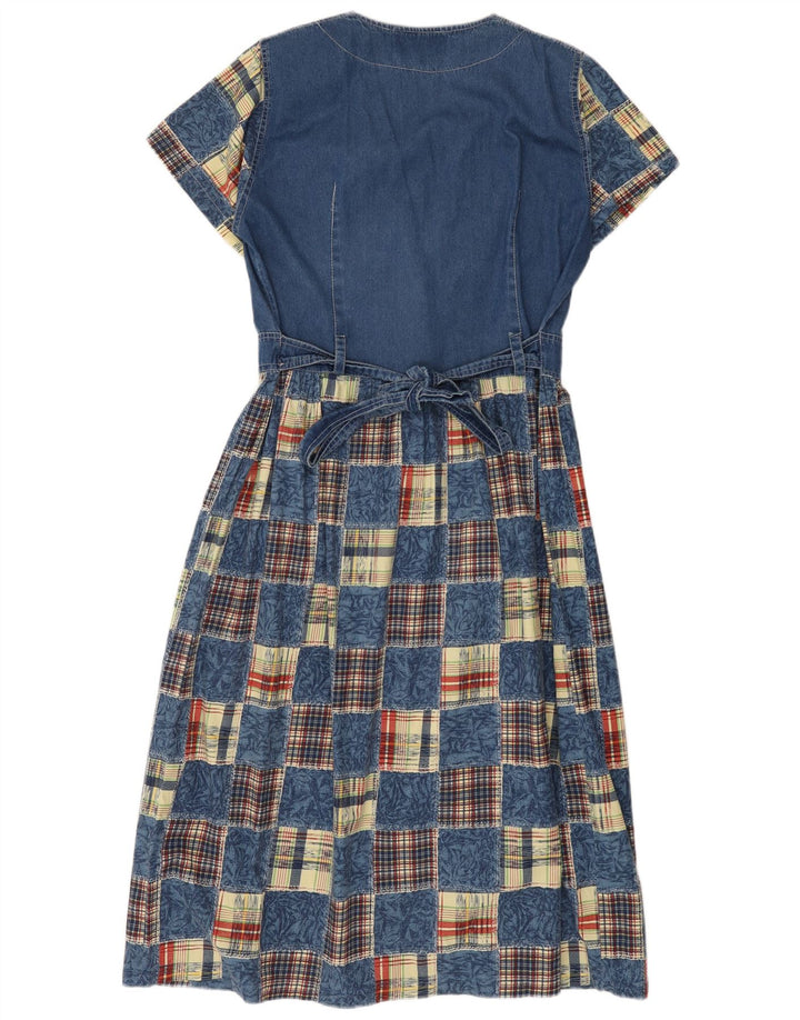 Abito in denim vintage da donna UK 14 Patchwork blu medio