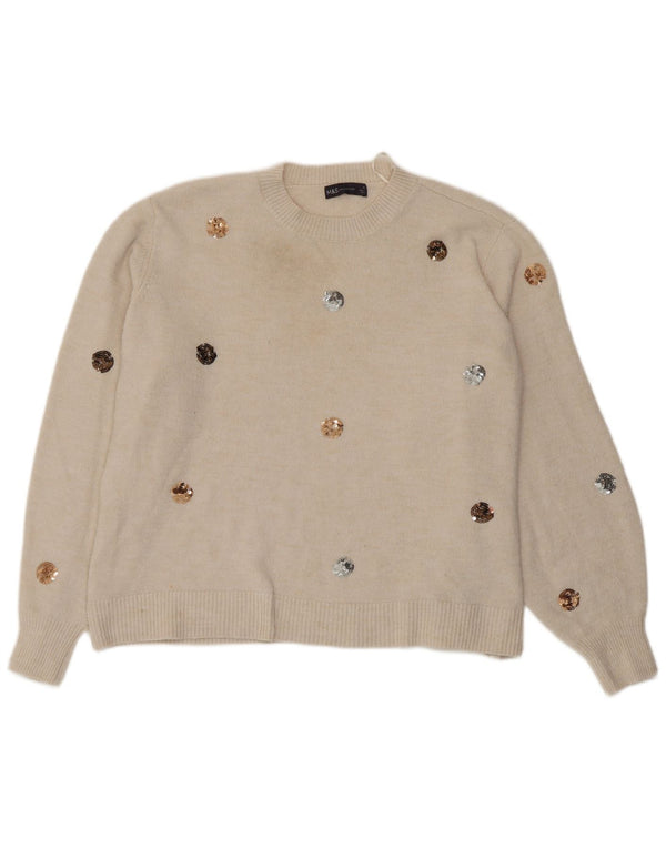 Maglione maglione girocollo da donna Marks & Spencer UK 18 XL bianco sporco maculato