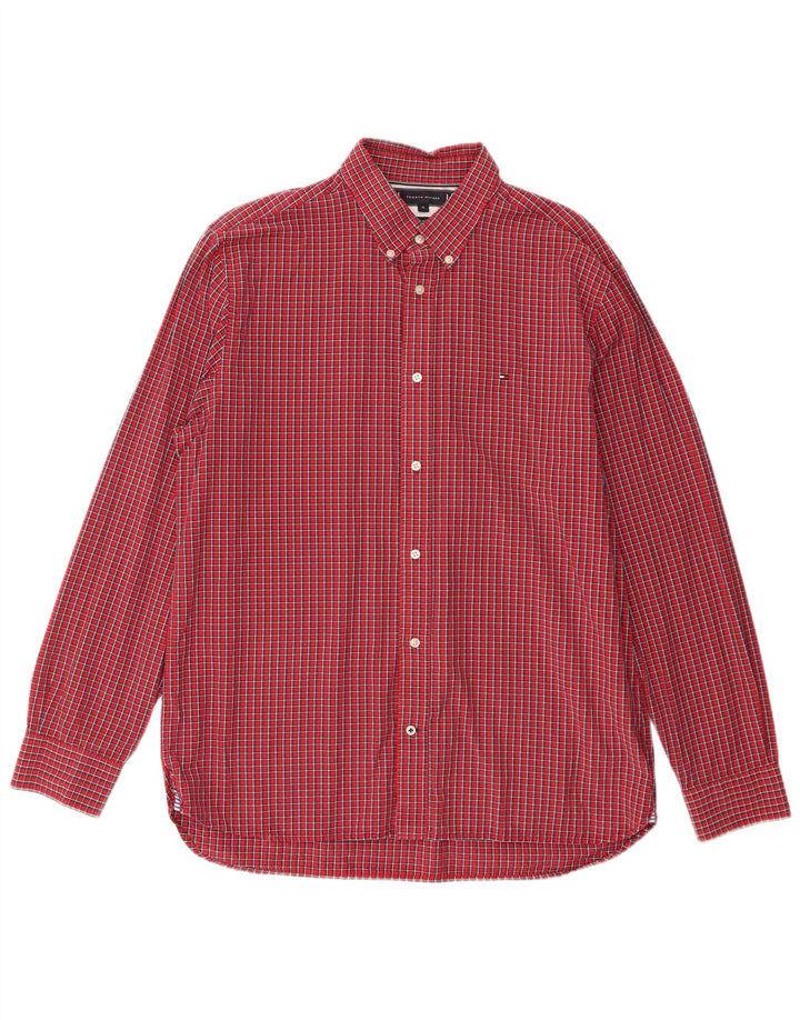 Camicia da uomo Tommy Hilfiger XL in cotone a quadri rossi