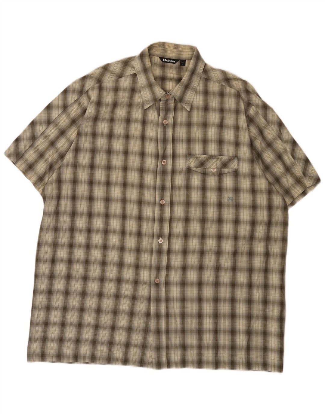 Camicia a maniche corte da uomo Rohan, cotone a quadri kaki grande