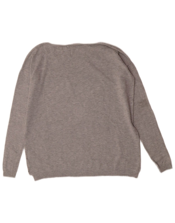 Guess Maglione da donna con scollo a barca oversize con grafica UK 4 XS Grigio