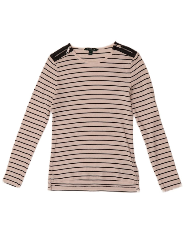 Top da donna Ralph Lauren a maniche lunghe UK 8 piccolo cotone a righe bianche