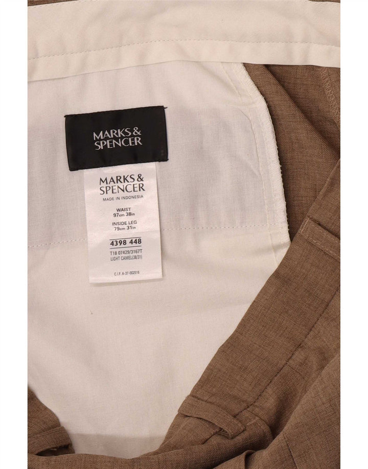 MARKS & SPENCER Pantaloni da abito dritti da uomo W38 L31 Poliestere beige