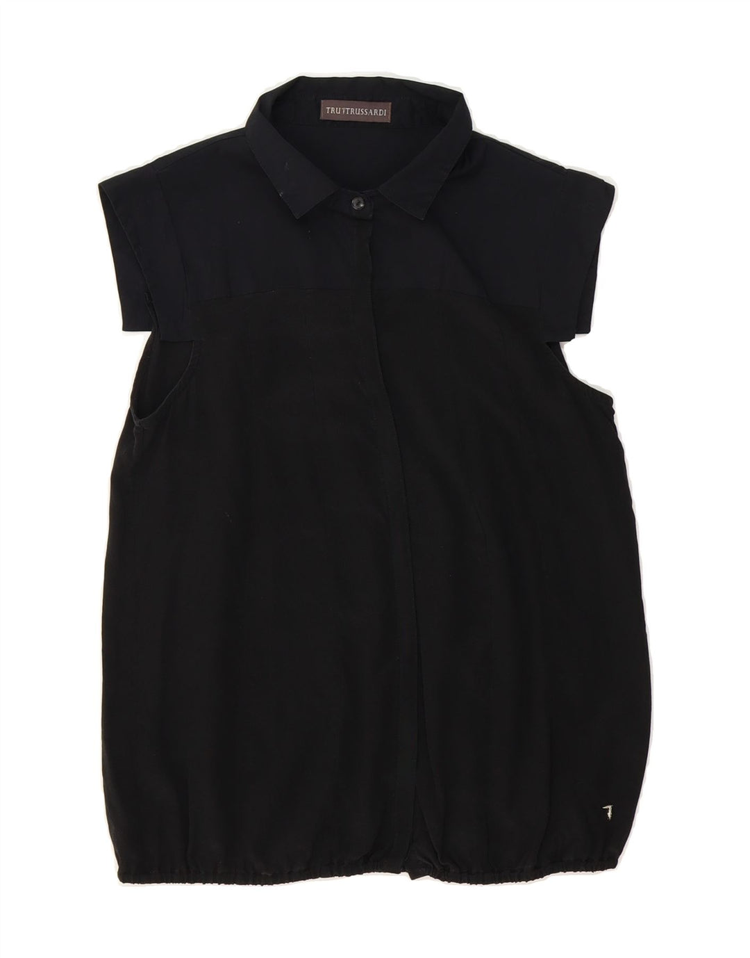 TRUSSARDI Womens Short Sleeve Shirt Blouse UK 10 Small Black Vintage Trussardi and Second-Hand Trussardi from Messina Hembry 