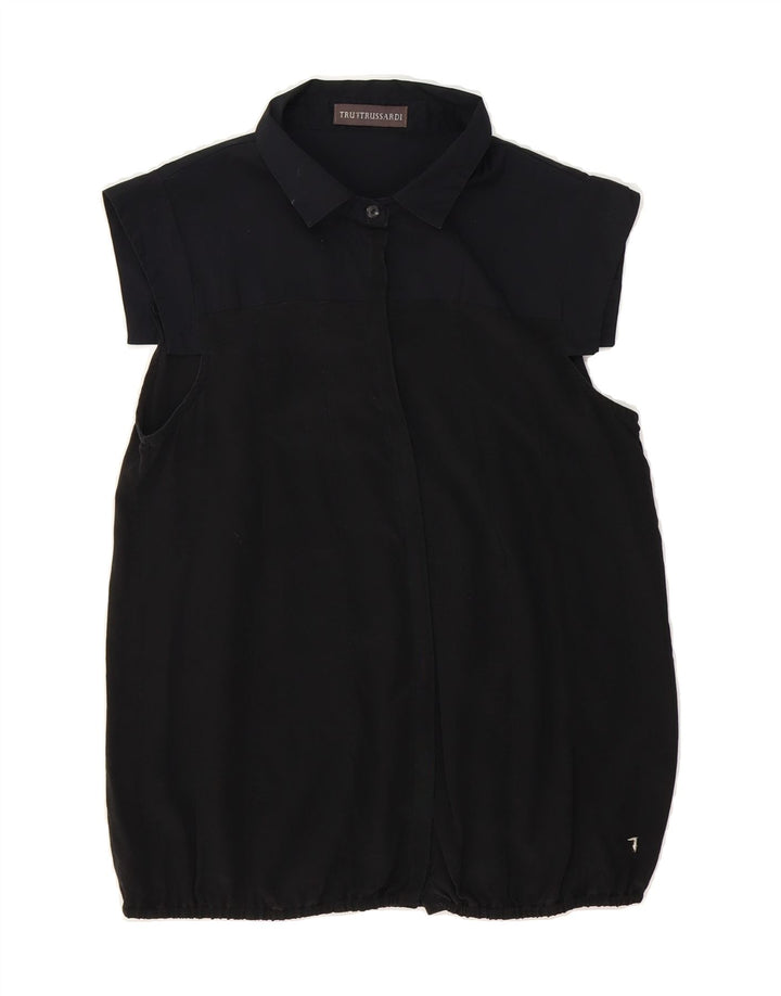 TRUSSARDI Womens Short Sleeve Shirt Blouse UK 10 Small Black Vintage Trussardi and Second-Hand Trussardi from Messina Hembry 