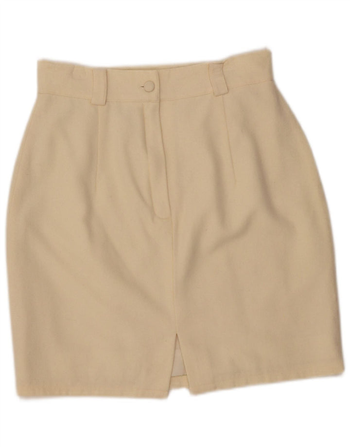 Vintage Womens High Waist Mini Skirt EU 38 Medium W28 Off White Wool
