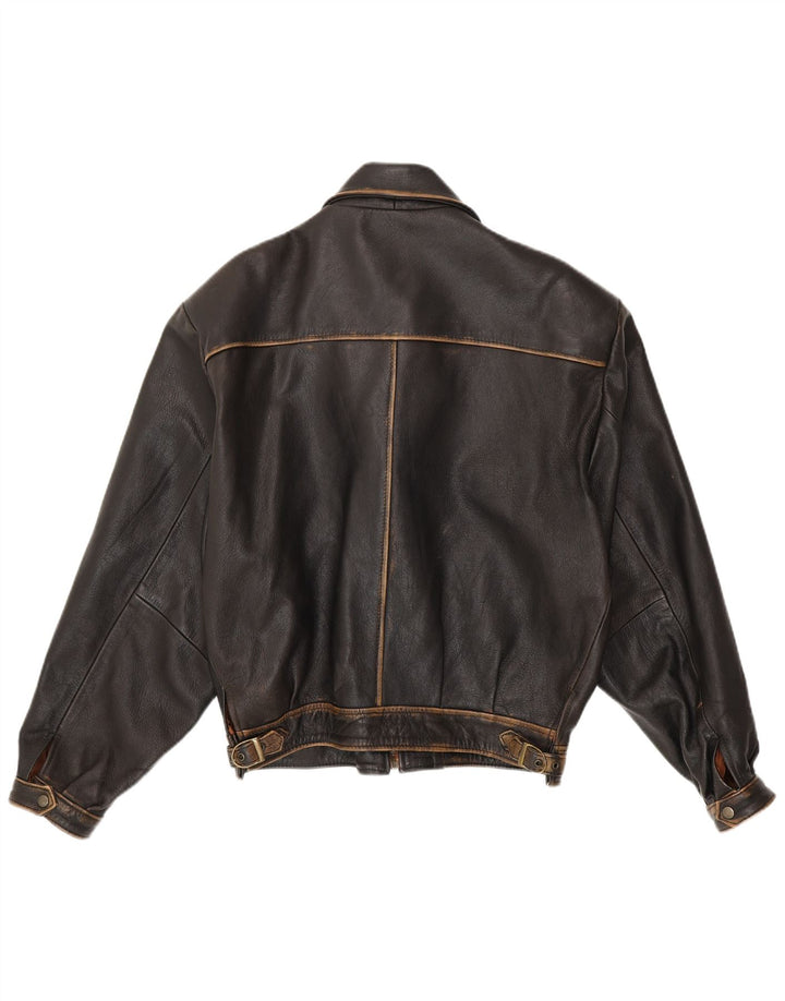 Giacca bomber in pelle vintage da uomo vestibilità ampia UK 38 in pelle nera media