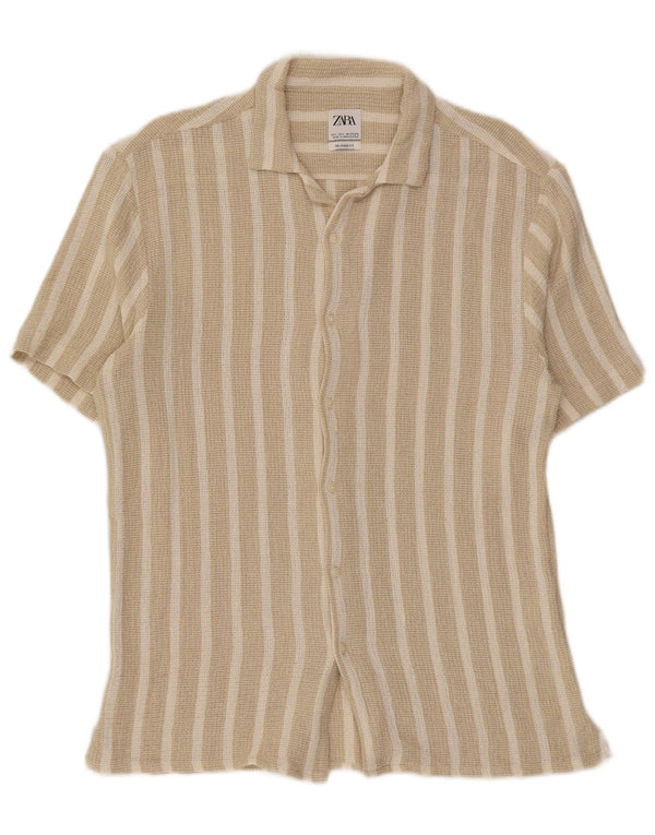 Camicia Zara da uomo a maniche corte dalla vestibilità comoda, a righe larghe beige