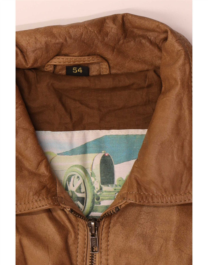 Giacca in pelle vintage da uomo IT 54 2XL Marrone