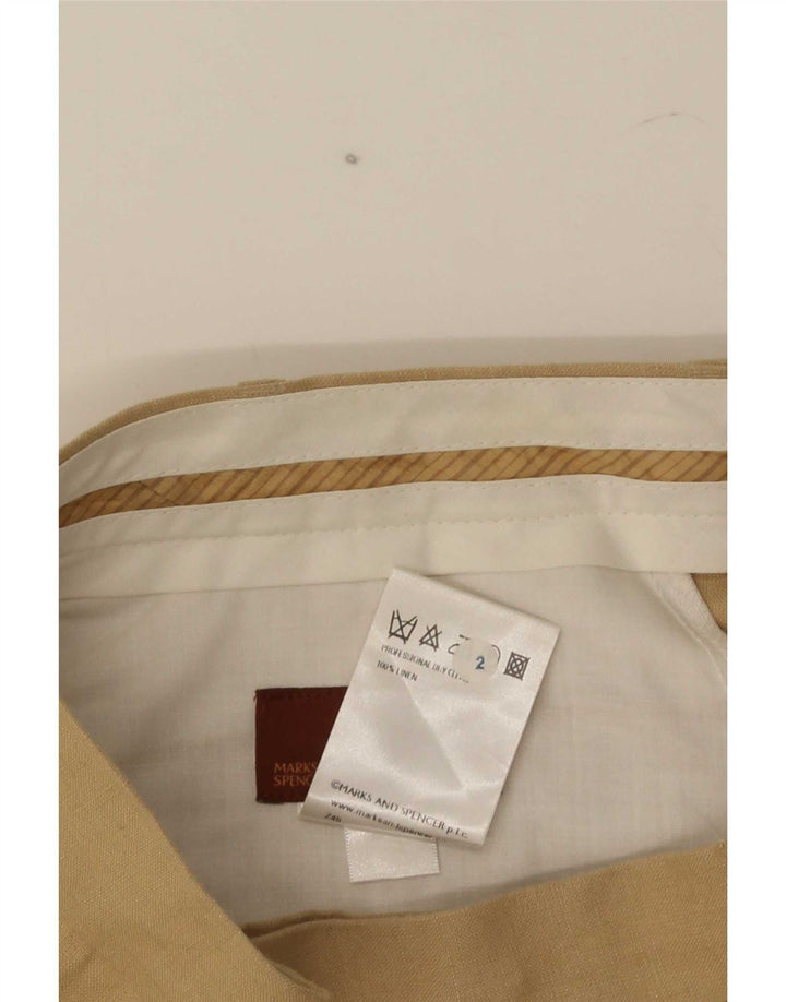 Pantaloni da abito dritti da uomo Marks & Spencer W36 L33 Lino marrone