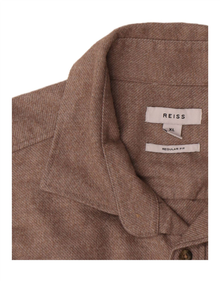 Camicia Reiss da uomo vestibilità regolare in flanella XL poliestere chiazzato beige