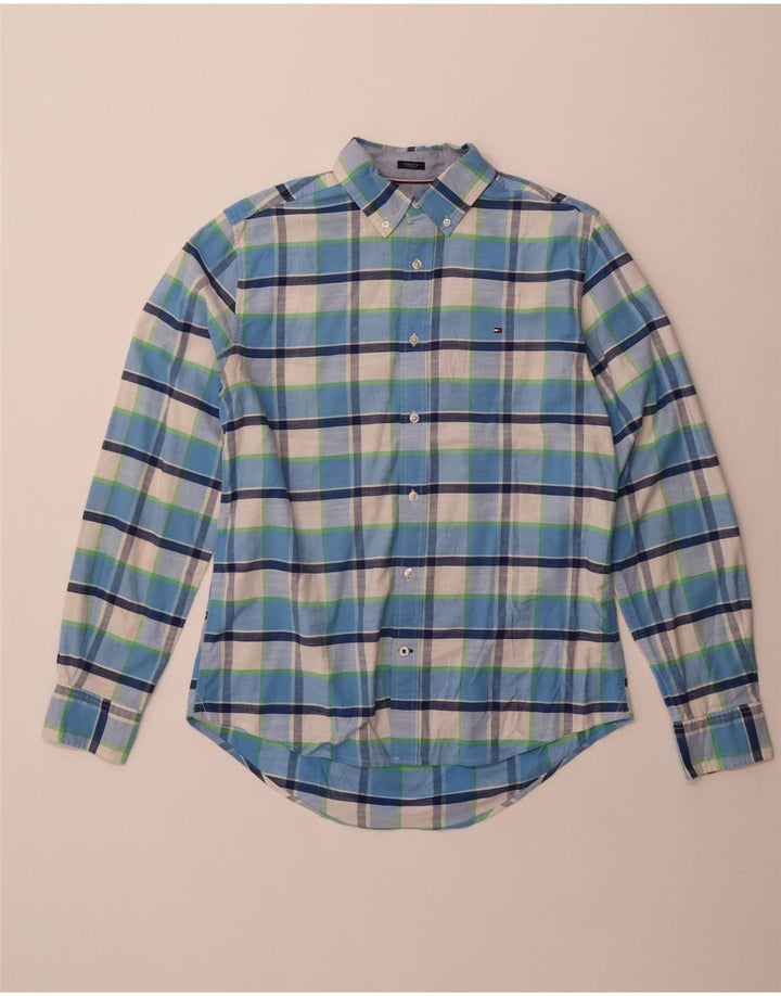 Camicia elasticizzata da uomo Tommy Hilfiger piccola in cotone a quadri blu