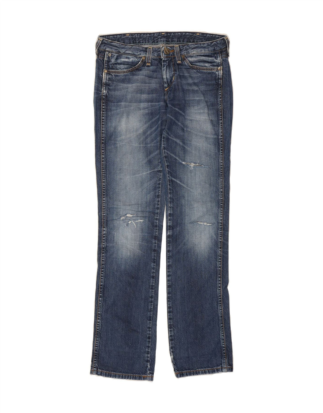 WRANGLER Womens Sofia Distressed Straight Jeans W27 L32 Blue Cotton Vintage Wrangler and Second-Hand Wrangler from Messina Hembry 