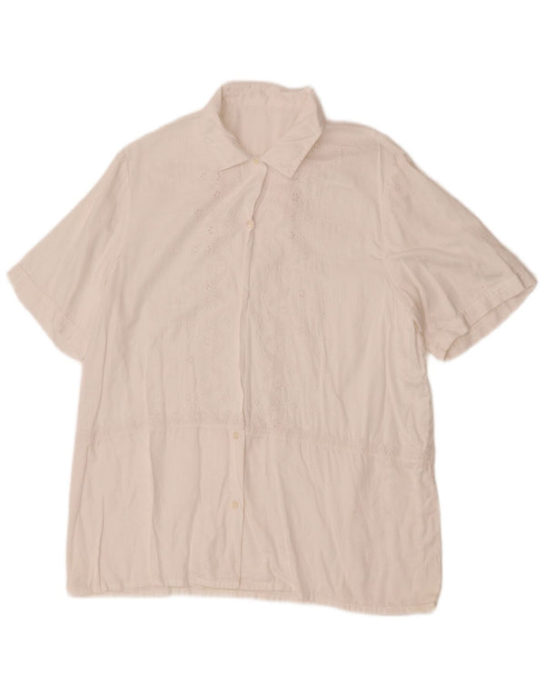 Camicia a maniche corte da donna vintage UK 16 grande floreale bianco