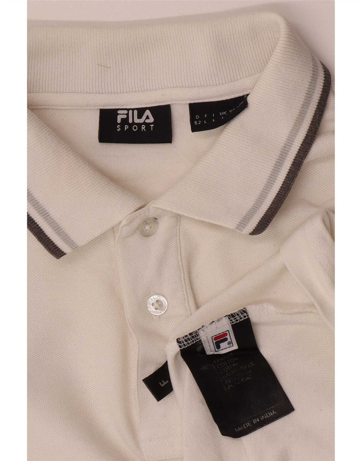 Polo da uomo a maniche lunghe Fila Large in cotone bianco