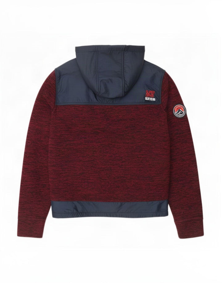 Felpa con cappuccio e zip da uomo Superdry, grande, in poliestere color block bordeaux
