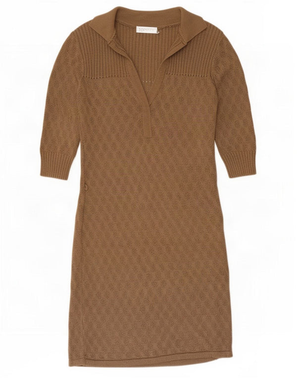 Topshop Abito maglione da donna con maniche a 3/4 UK 10 Piccolo acrilico beige