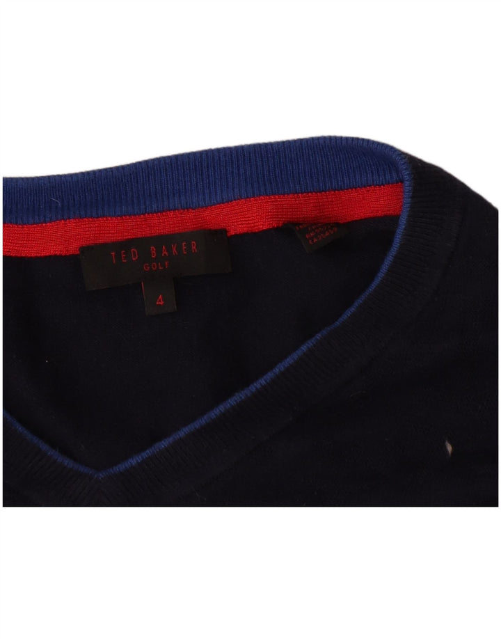Maglione maglione con scollo a V da uomo Ted Baker taglia 4 grande blu navy