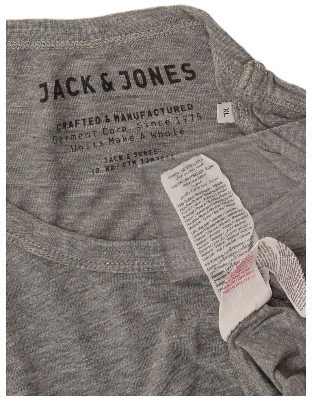 JACK & JONES Mens T-Shirt Top XL Grey Cotton
