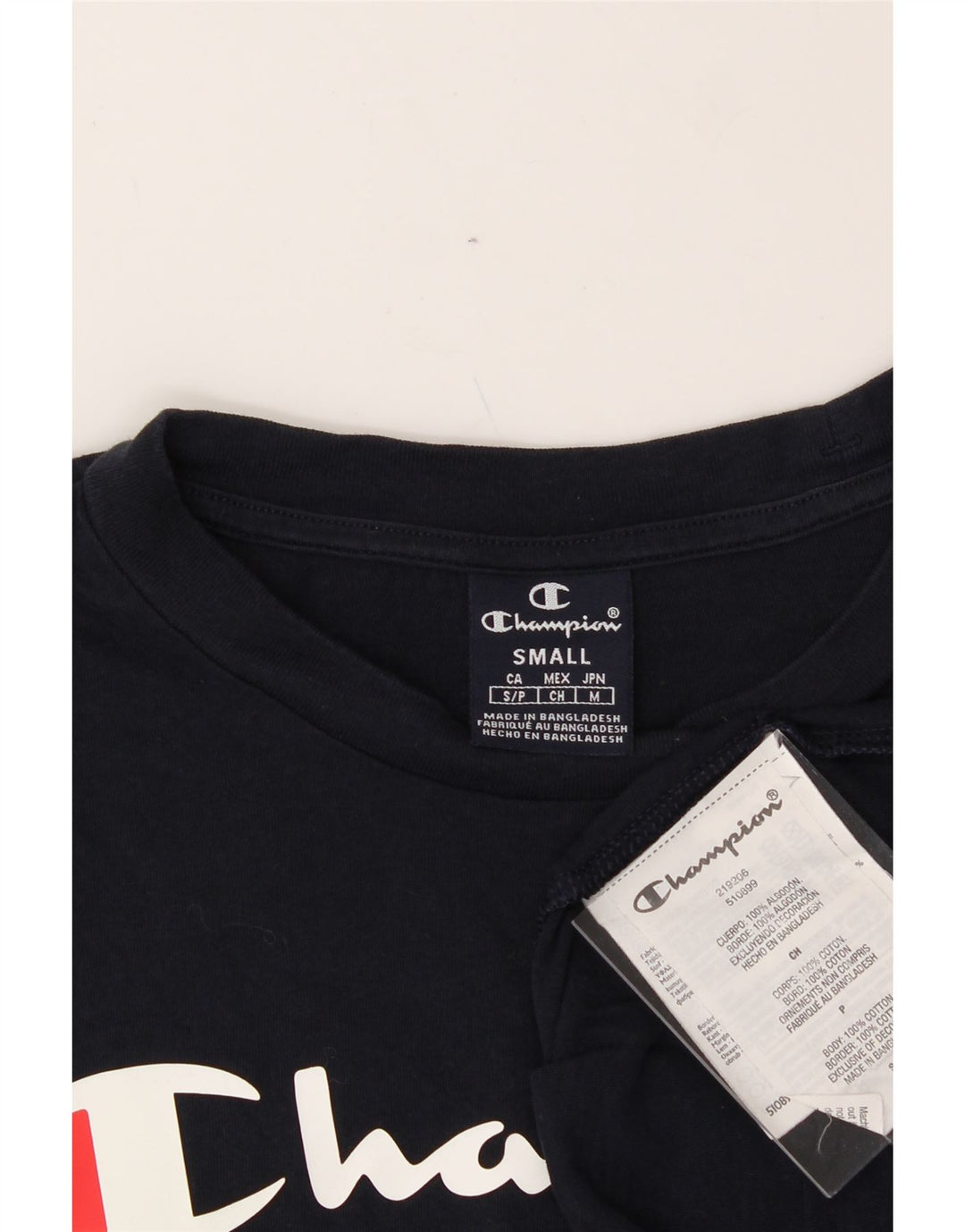 CHAMPION Mens Graphic T-Shirt Top Small Navy Blue Cotton Vintage Champion and Second-Hand Champion from Messina Hembry 