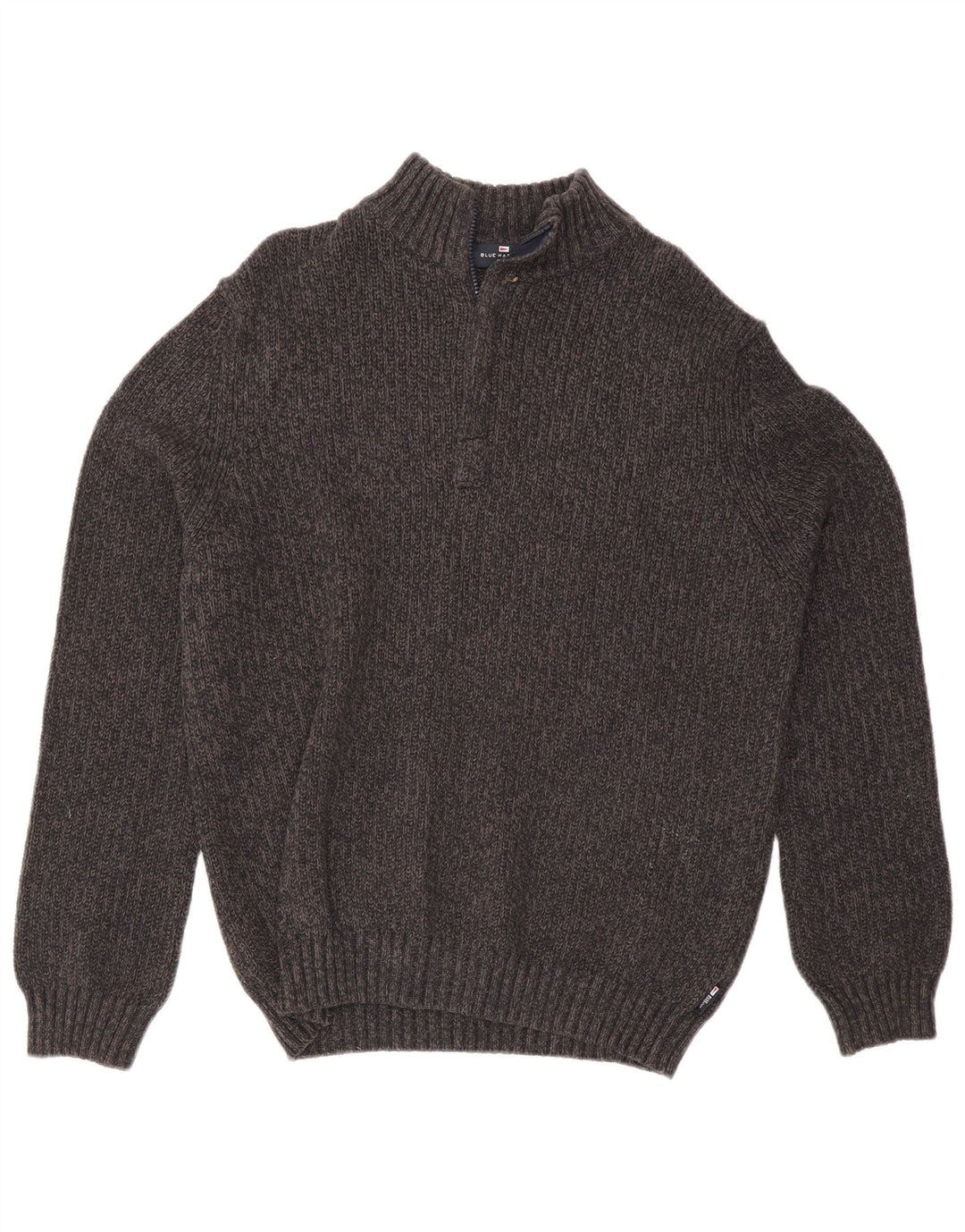 Maglione da uomo Marks & Spencer blu con zip sul collo in seta grigio medio