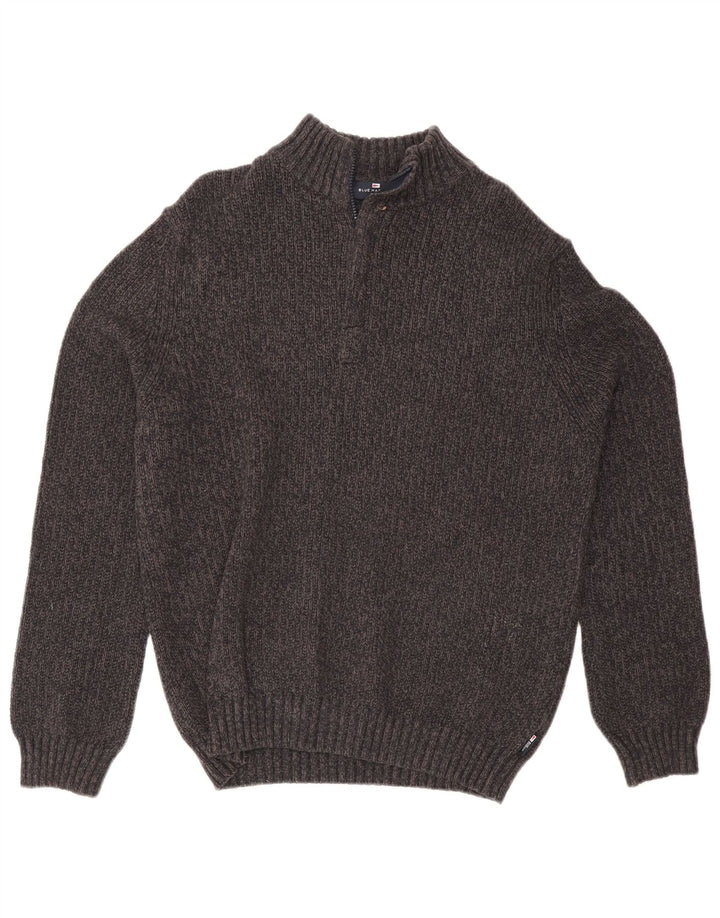 Maglione da uomo Marks & Spencer blu con zip sul collo in seta grigio medio